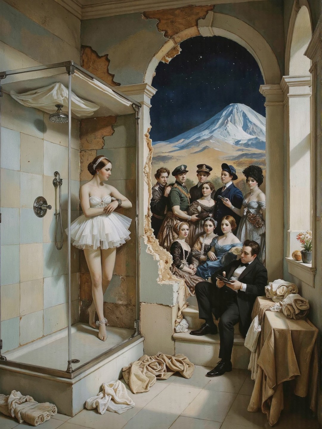 20250411_184954 _lora_Classic-Oils_v30_1_ The image is a bizarre Surrealist photo of a shower cubicle with a missing wall in a retro-futuristic 3867087241 c=1 28 0.4 Euler fluxmania_III.jpg